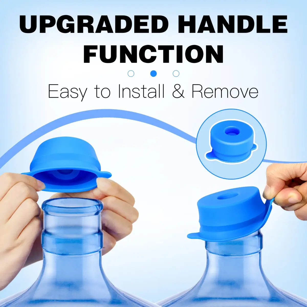 U-Goforst 4 Pack 3 & 5 Gallon Water Jug Caps - 55mm Silicone Reusable Replacement Lids | Leak-Proof & Non-Spill Design - view 2