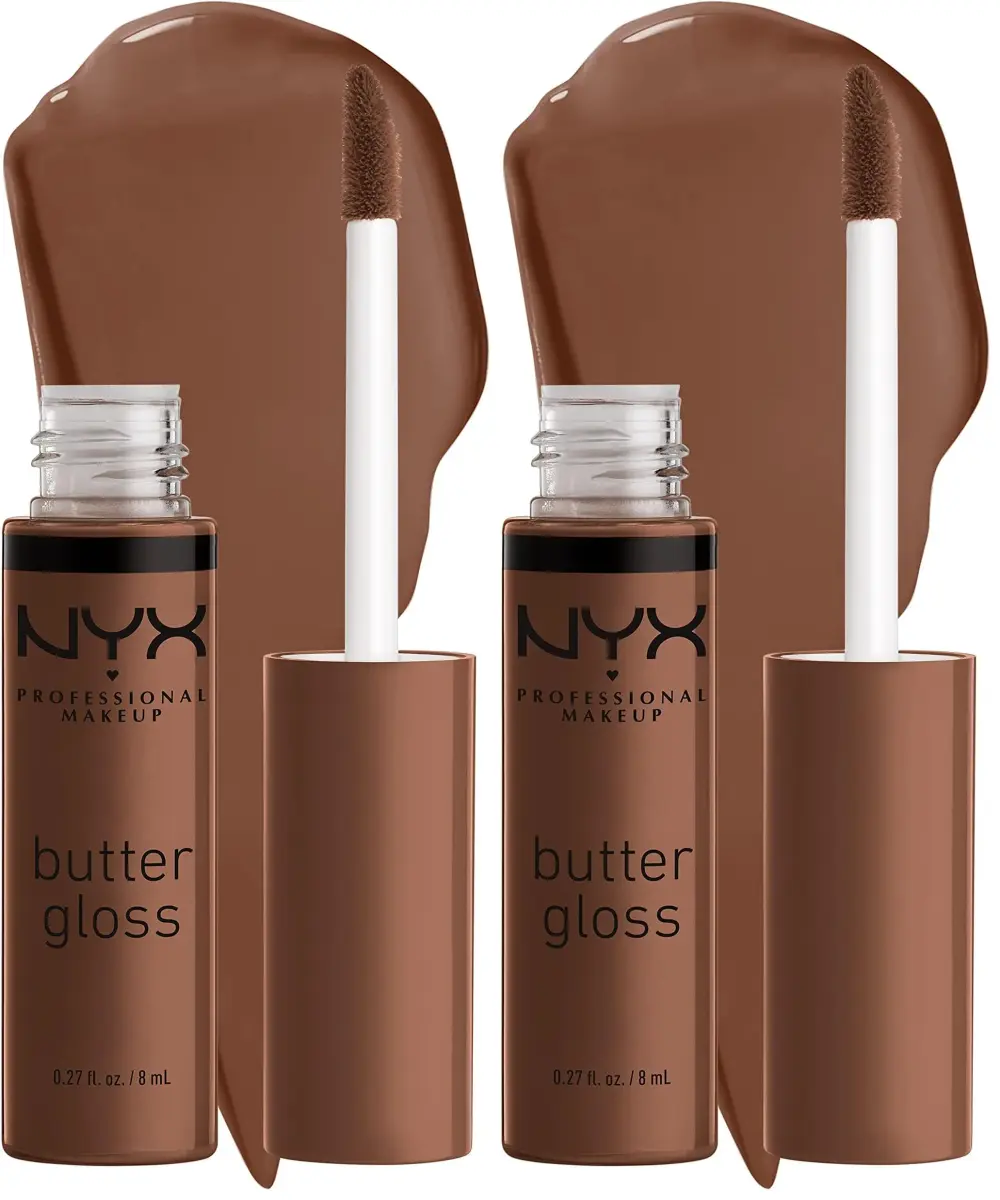 NYX PROFESSIONAL MAKEUP Butter Gloss Lip Gloss - Fudge Me (Warm Brown), Pack of 2 | Non-Sticky, Sheer to Medium Coverage for Brown Skin Tones - main product image