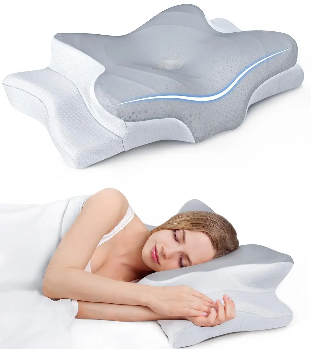 Cozyplayer Ergonomic Cervical Memory Foam Pillow | 59cm (23.2 in) x 34cm (13.4 in) x 13cm (5.1 in) | Neck Pain Relief - main product image