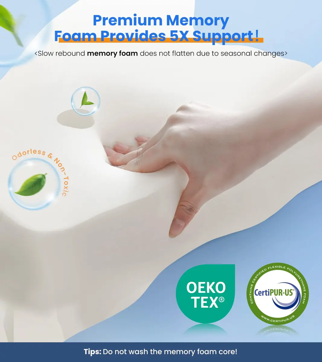 Cozyplayer Ergonomic Cervical Memory Foam Pillow | 59cm (23.2 in) x 34cm (13.4 in) x 13cm (5.1 in) | Neck Pain Relief - view 6