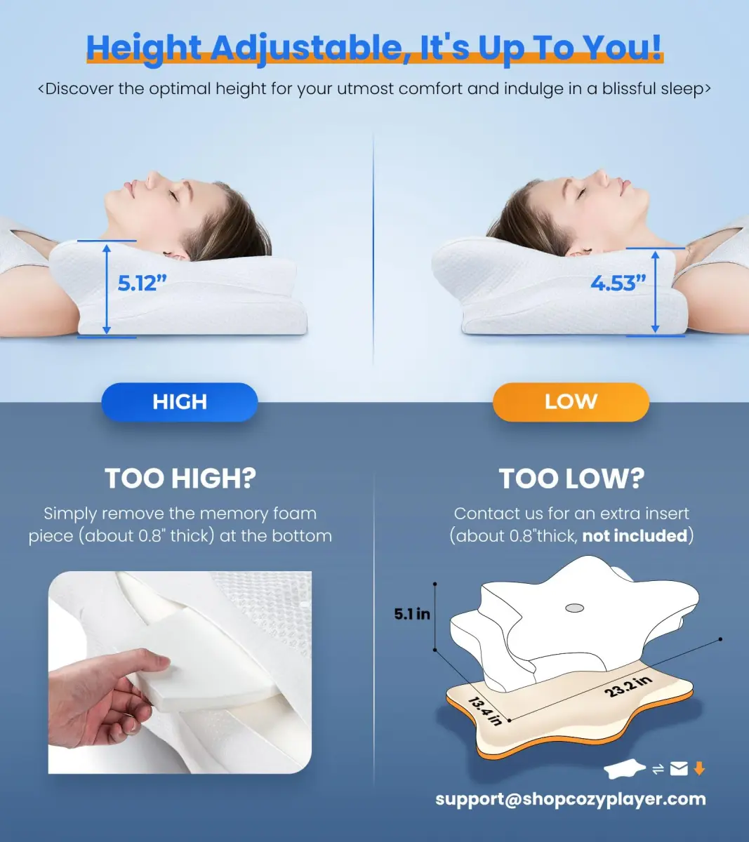 Cozyplayer Ultra Pain Relief Cooling Pillow for Neck Support, Adjustable Cervical Pillow 57cm x 34cm (22.4" x 13.4") - view 4