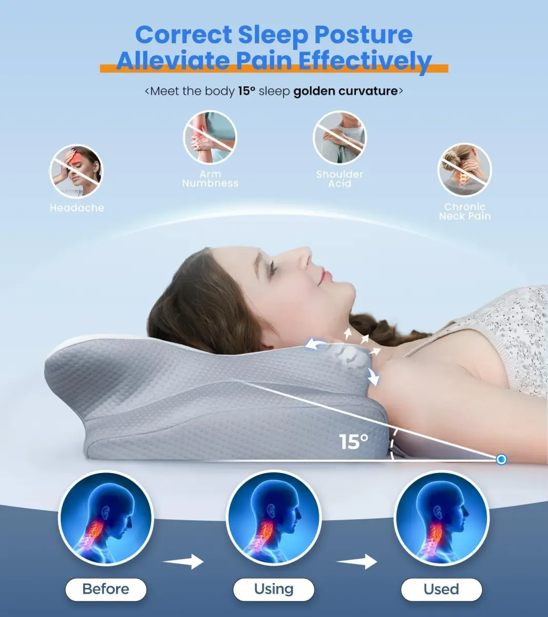 Cozyplayer Ultra Pain Relief Cooling Pillow for Neck Support, Adjustable Cervical Pillow 57cm x 34cm (22.4" x 13.4") | Orthopedic Memory Foam for Side Back Stomach Sleepers - view 3