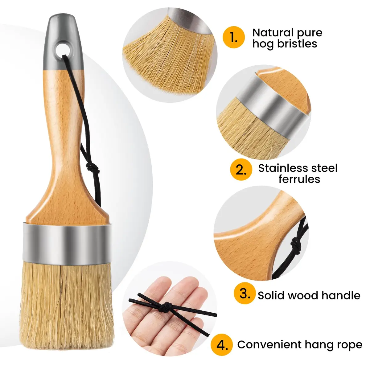 YiBaiBrush Chalk Paint Brush, Wax Paint Brush Set of 5, Natural Bristle | Ideal for Chalk & Wax Projects - view 4