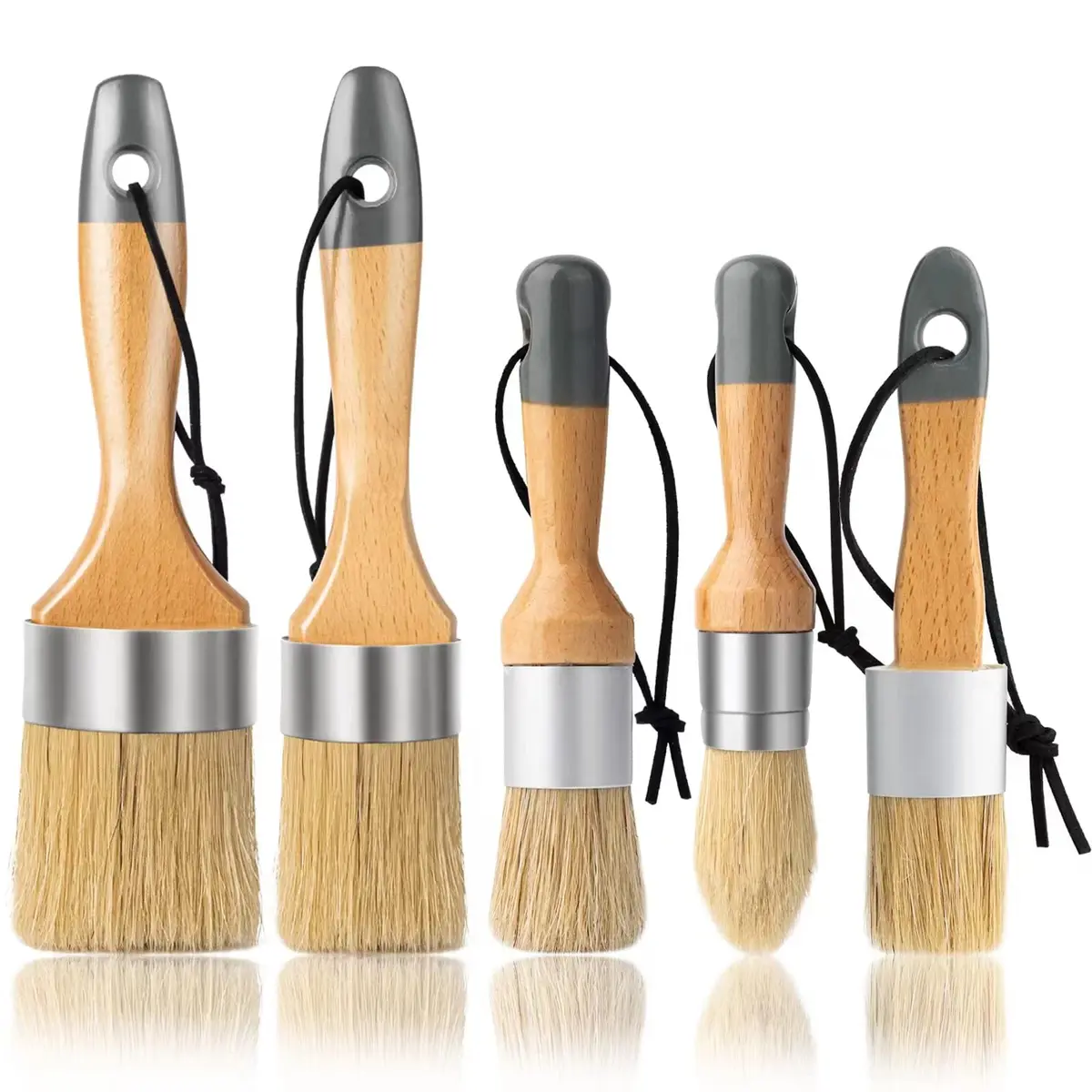 YiBaiBrush Chalk Paint Brush, Wax Paint Brush Set of 5, Natural Bristle | Ideal for Chalk & Wax Projects - main product image