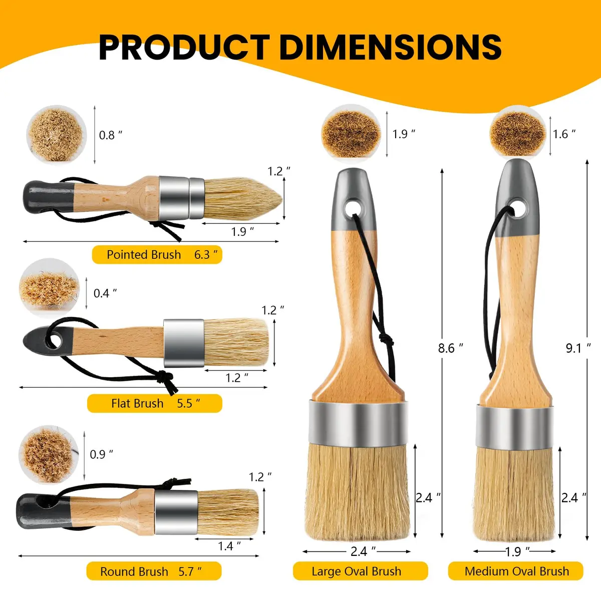 YiBaiBrush Chalk Paint Brush, Wax Paint Brush Set of 5, Natural Bristle | Ideal for Chalk & Wax Projects - view 7