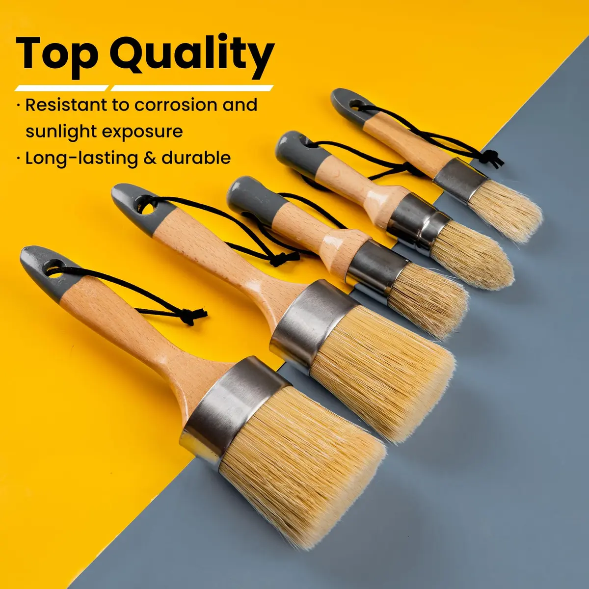 YiBaiBrush Chalk Paint Brush, Wax Paint Brush Set of 5, Natural Bristle | Ideal for Chalk & Wax Projects - view 3