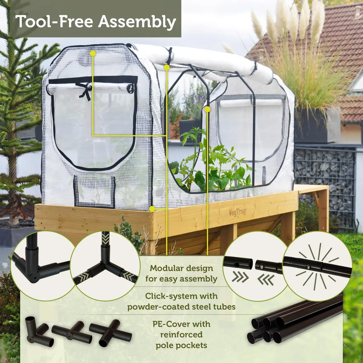 VegTrug Greenhouse Frame and Multi-Cover Set for Wall Hugger Medium 1.8m | Durable Micro Mesh & Steel Frame for Extended Growing Season - view 7
