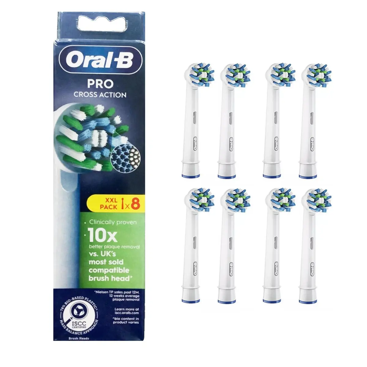 Oral-B Pro Cross Action Electric Toothbrush Head 8 Pack | Deeper Plaque Removal with X-Shape Bristles - main product image