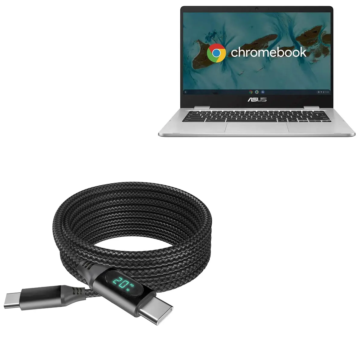 BoxWave PowerDisplay PD Cable 6ft | USB-C to USB-C 100W with LED Wattage Display - main product image