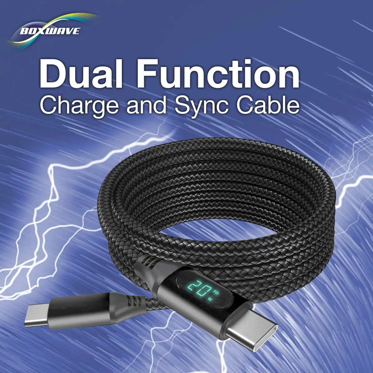 BoxWave PowerDisplay PD Cable 6ft | USB-C to USB-C 100W with LED Wattage Display - view 9