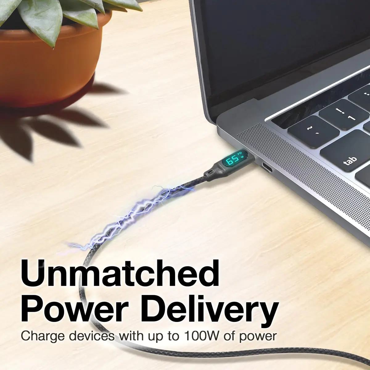 BoxWave PowerDisplay PD Cable 6ft | USB-C to USB-C 100W with LED Wattage Display - view 4