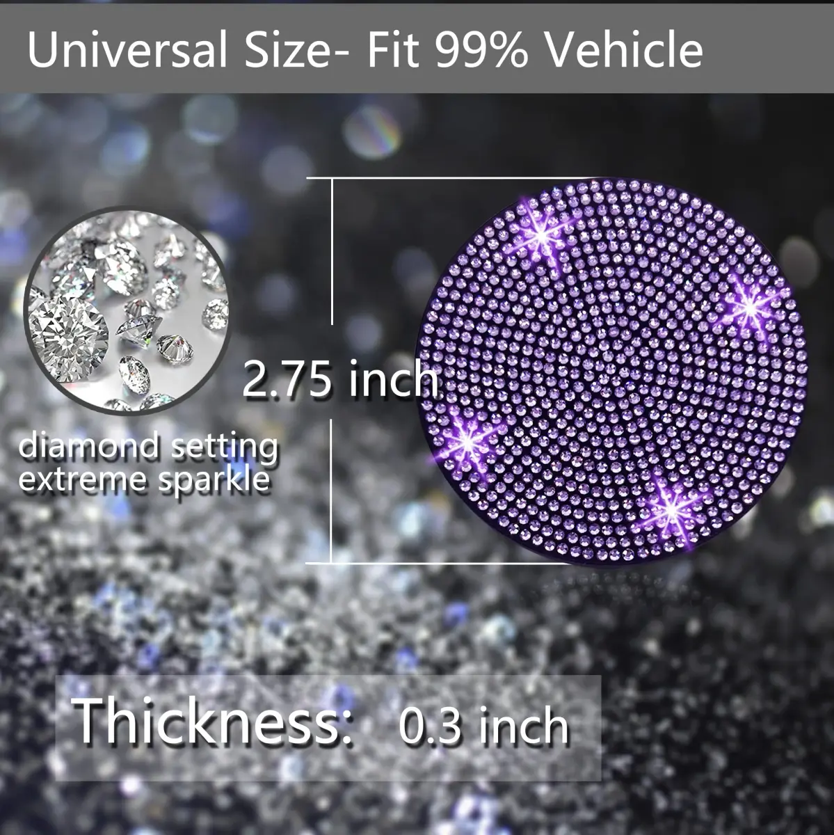 NBTEPEM Bling Car Cup Holder Coasters - 2 pcs, Purple Violet | Sparkle & Protect Your Car Interior - view 2