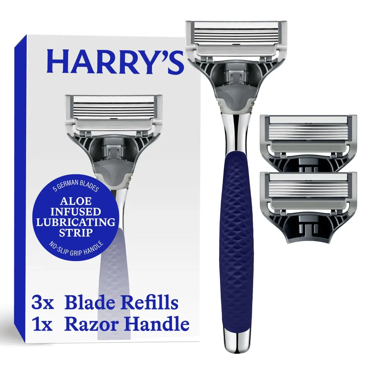 Harry's Original Shaving Kit for Men, Chrome Edition | 5-Blade Razor Handle & 3 Refills | German Engineered - main product image