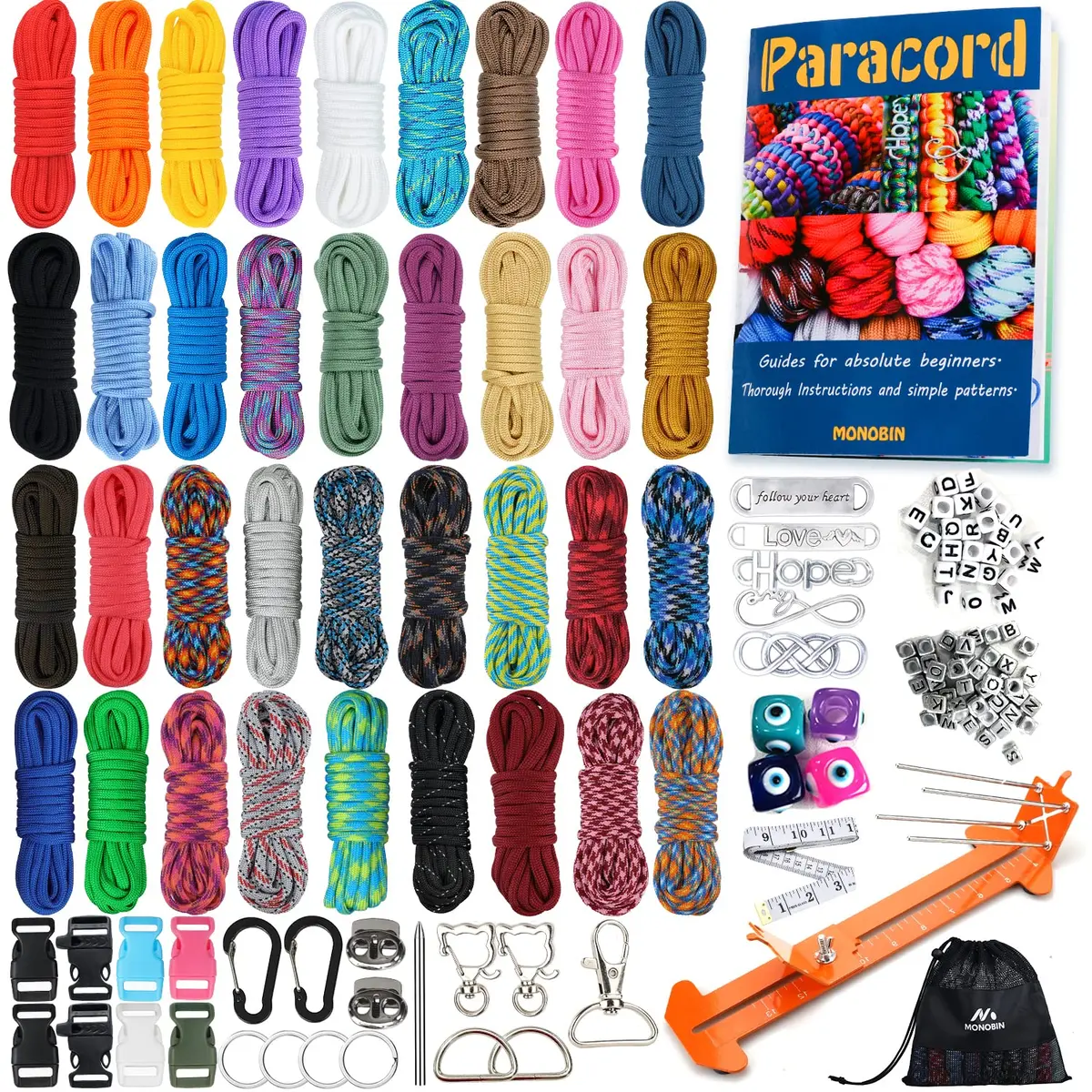 MONOBIN Paracord Kit with Jig & Accessories | 36 Colors for Crafts & Outdoor Use - main product image