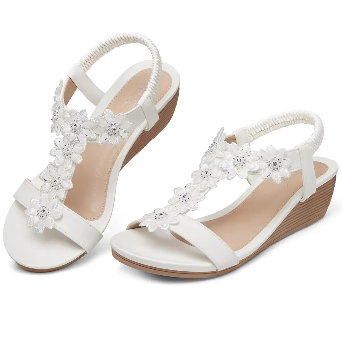 SHIBEVER Dressy Wedge Women Sandals: White Comfortable Low Heel Sandal | Elegant Style & All-Day Comfort - main product image