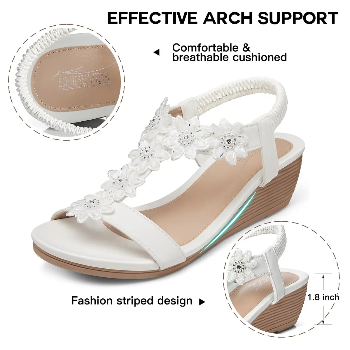 SHIBEVER Dressy Wedge Women Sandals: White Comfortable Low Heel Sandal | Elegant Style & All-Day Comfort - view 6