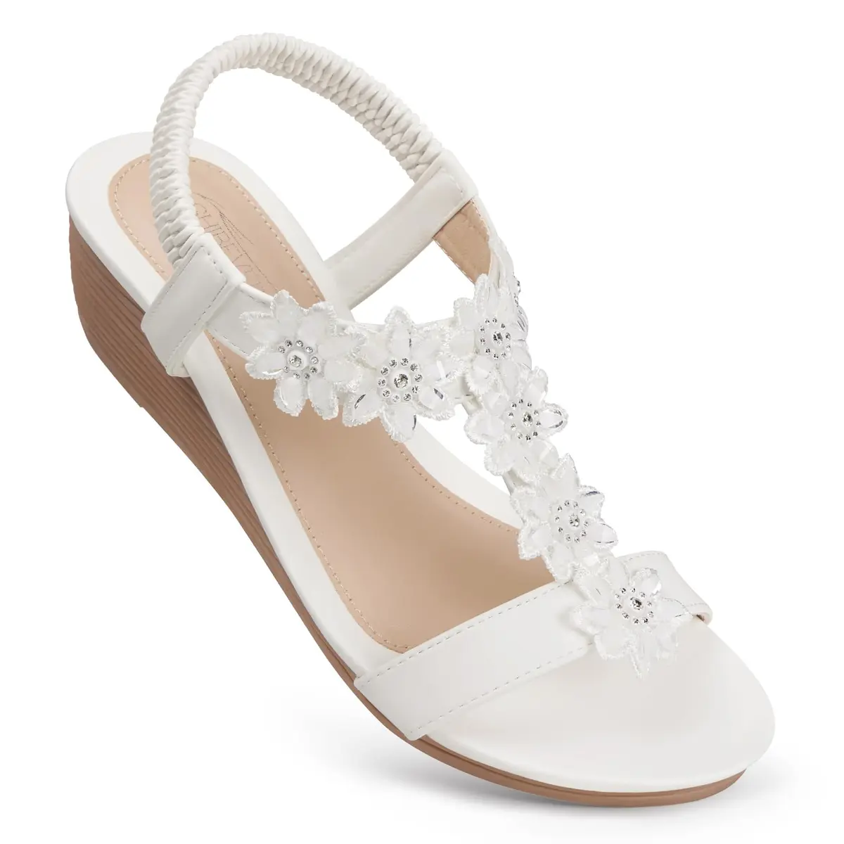 SHIBEVER Dressy Wedge Women Sandals: White Comfortable Low Heel Sandal | Elegant Style & All-Day Comfort - view 4