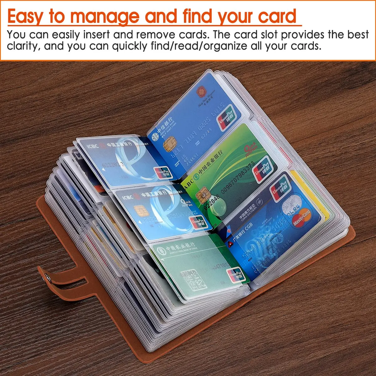 Angimi Leather Business Card Organizer 96 Cards | RFID Blocking, Durable PU Leather, Brown - view 5