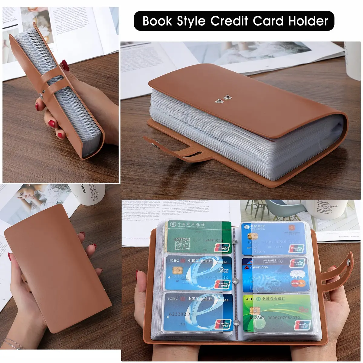 Angimi Leather Business Card Organizer 96 Cards | RFID Blocking, Durable PU Leather, Brown - view 6