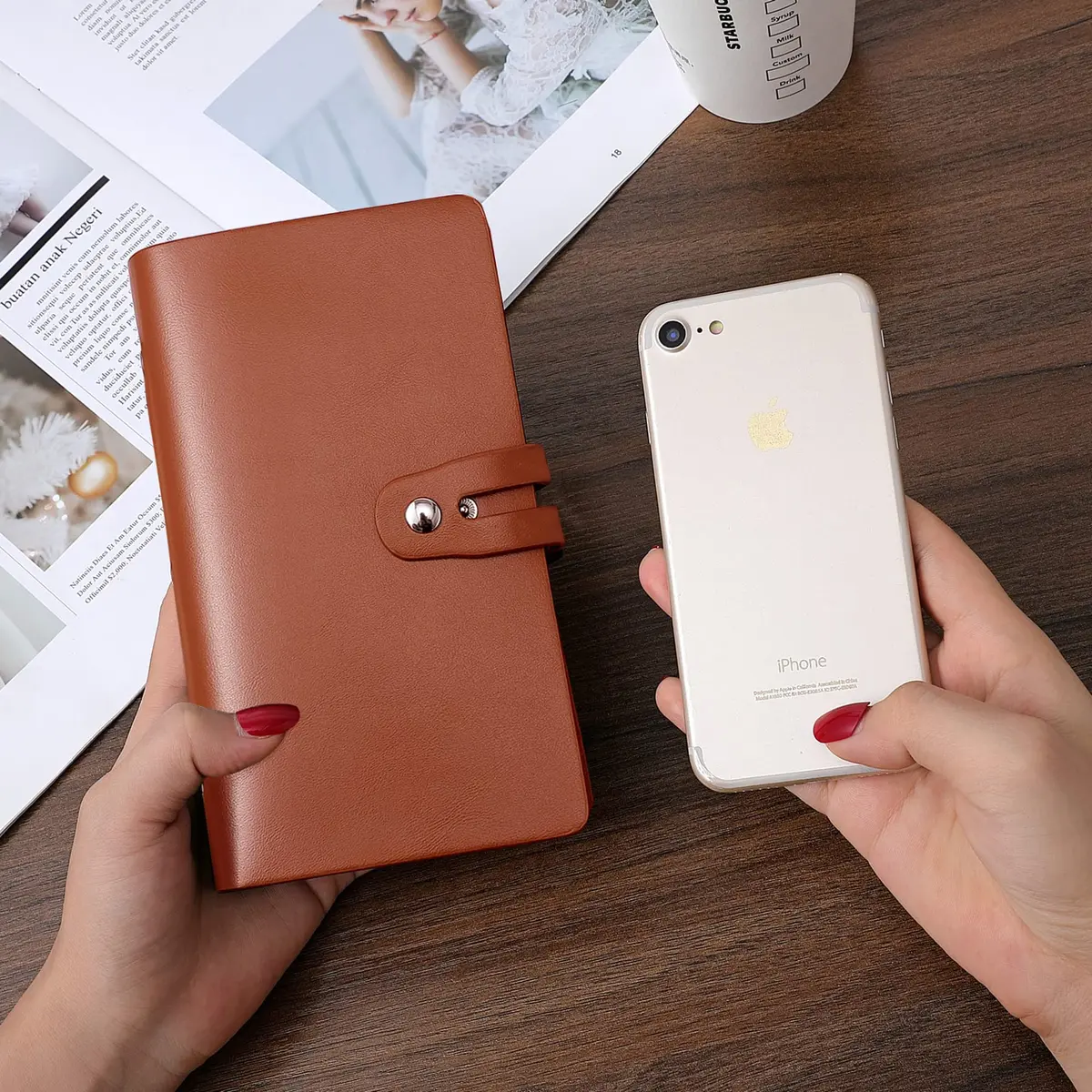 Angimi Leather Business Card Organizer 96 Cards | RFID Blocking, Durable PU Leather, Brown - view 7