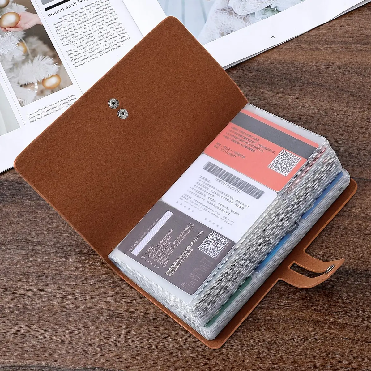 Angimi Leather Business Card Organizer 96 Cards | RFID Blocking, Durable PU Leather, Brown - view 8
