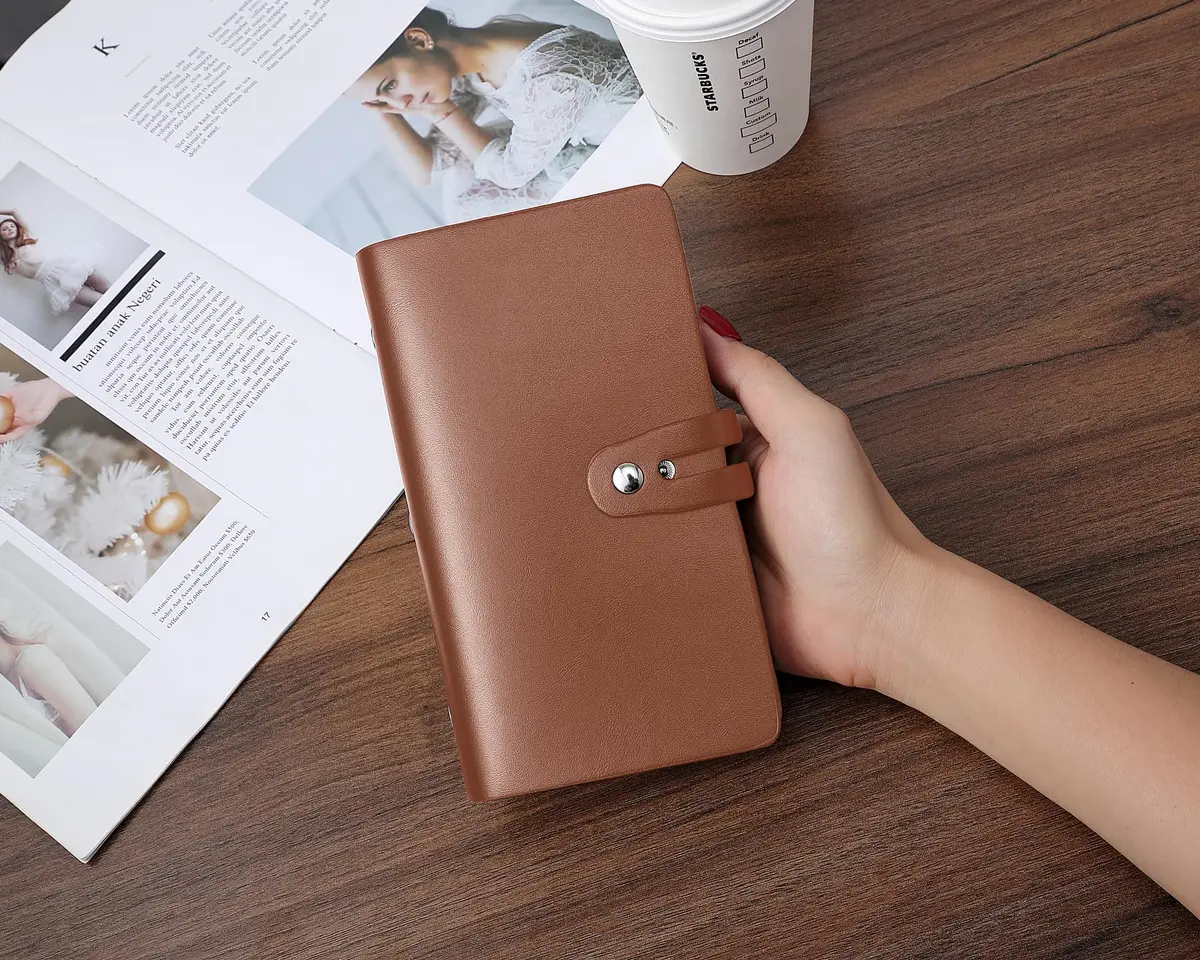 Angimi Leather Business Card Organizer 96 Cards | RFID Blocking, Durable PU Leather, Brown - view 9