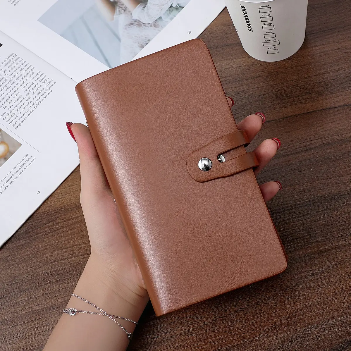 Angimi Leather Business Card Organizer 96 Cards | RFID Blocking, Durable PU Leather, Brown - view 2