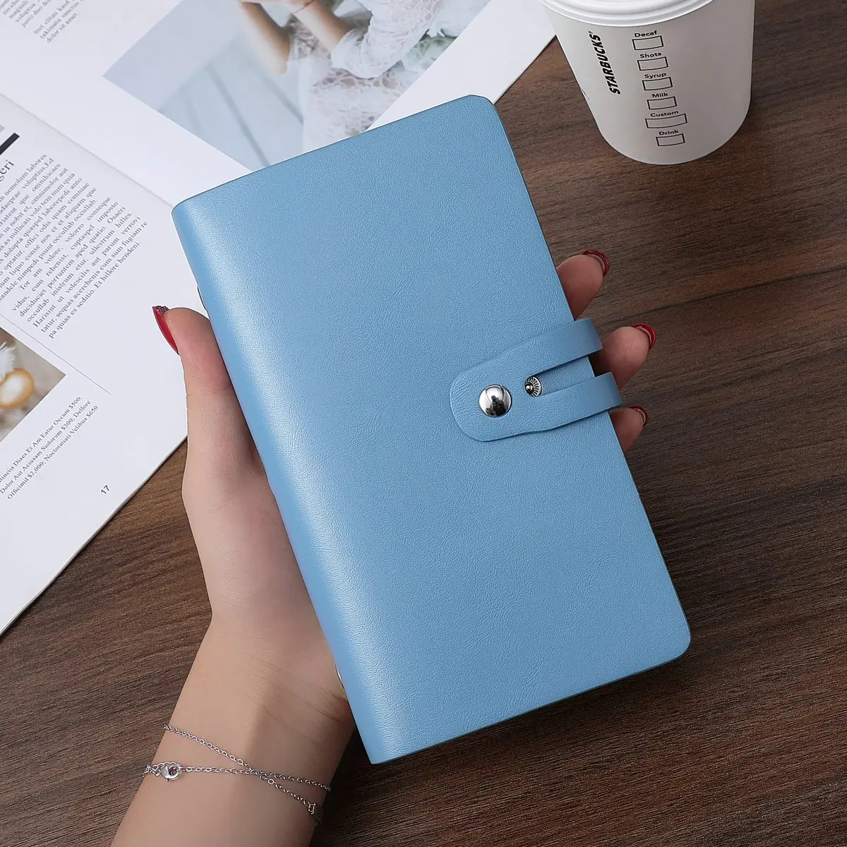Angimi Leather Business Card Organizer, RFID Blocking, Holds 96 Cards, Lightblue | Professional Card Book - view 5