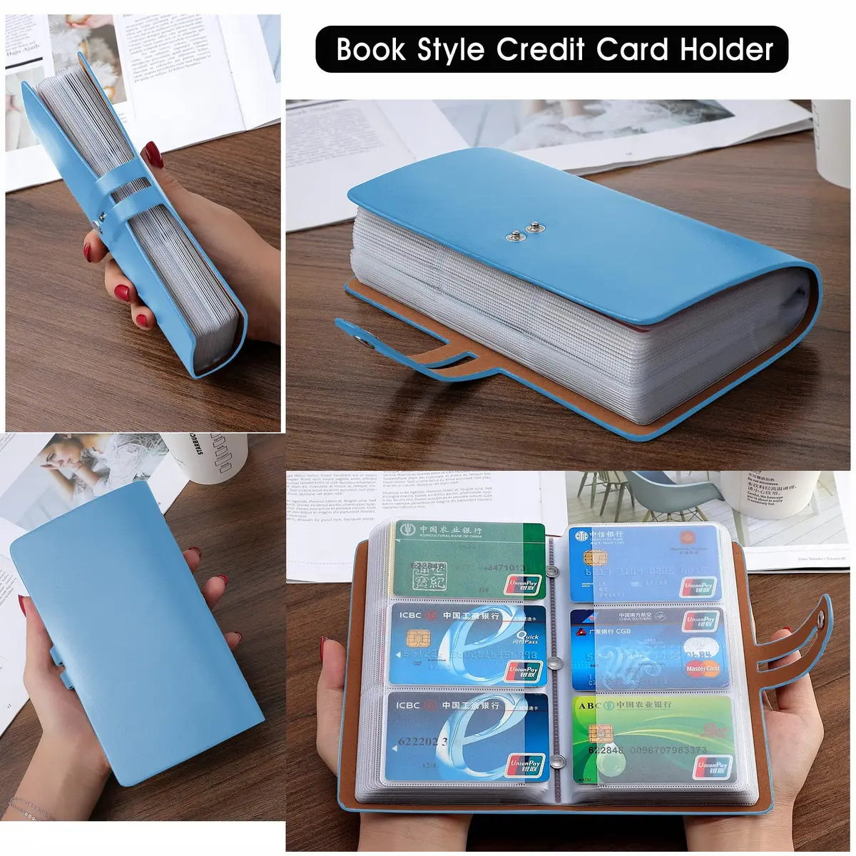 Angimi Leather Business Card Organizer, RFID Blocking, Holds 96 Cards, Lightblue | Professional Card Book - view 6