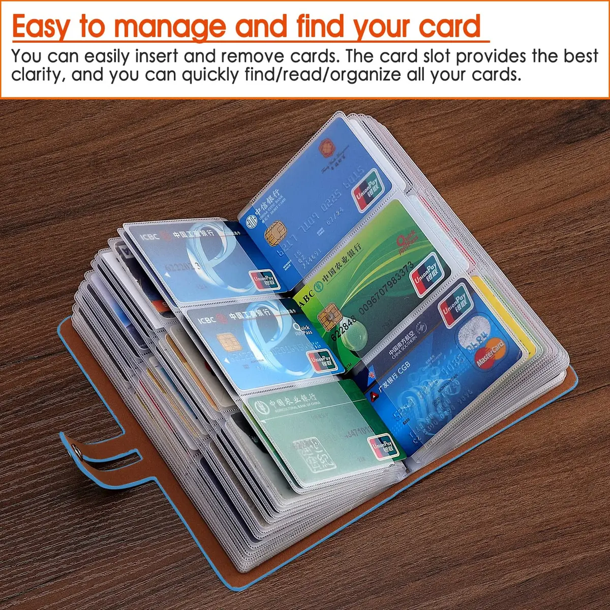 Angimi Leather Business Card Organizer, RFID Blocking, Holds 96 Cards, Lightblue | Professional Card Book - view 2