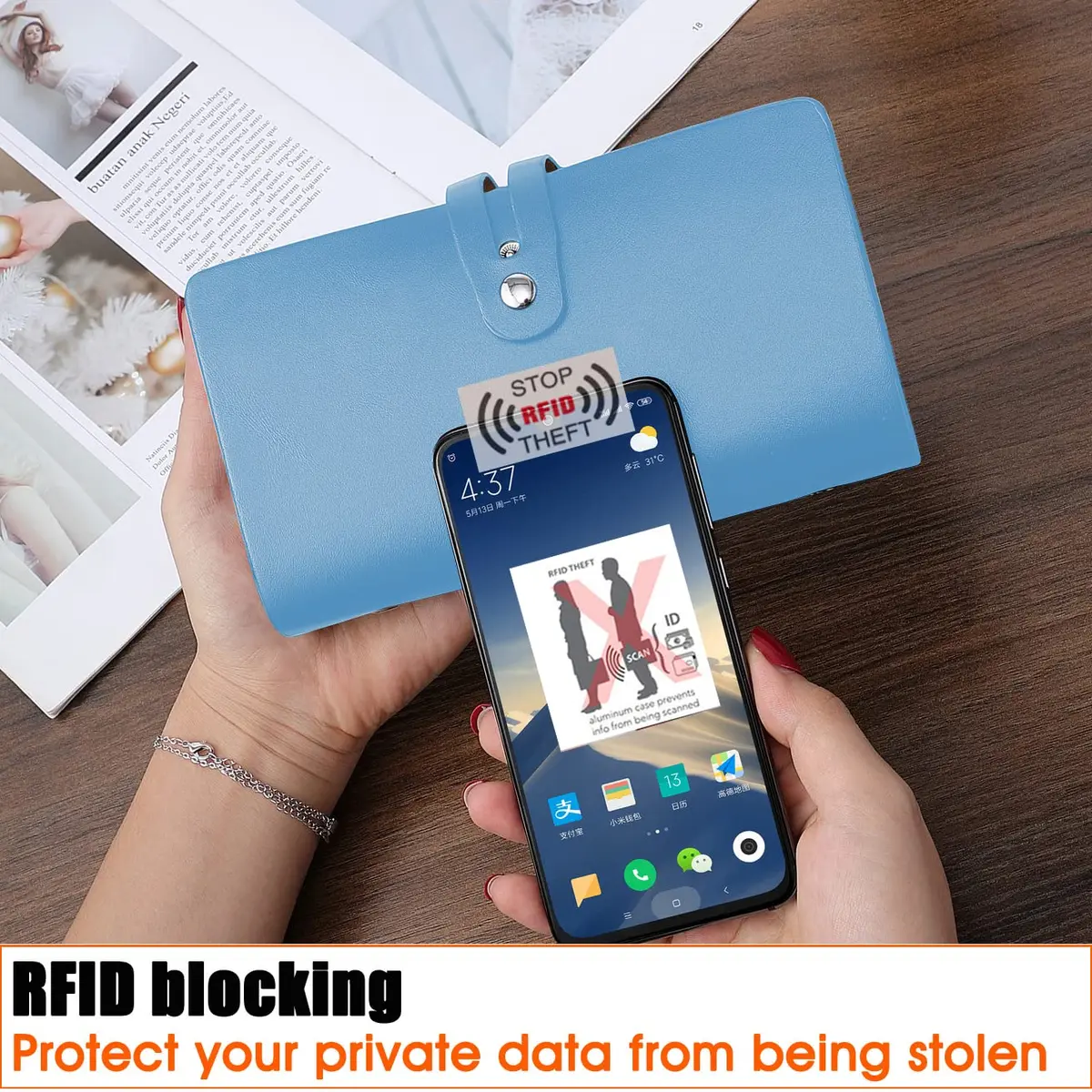 Angimi Leather Business Card Organizer, RFID Blocking, Holds 96 Cards, Lightblue | Professional Card Book - view 3