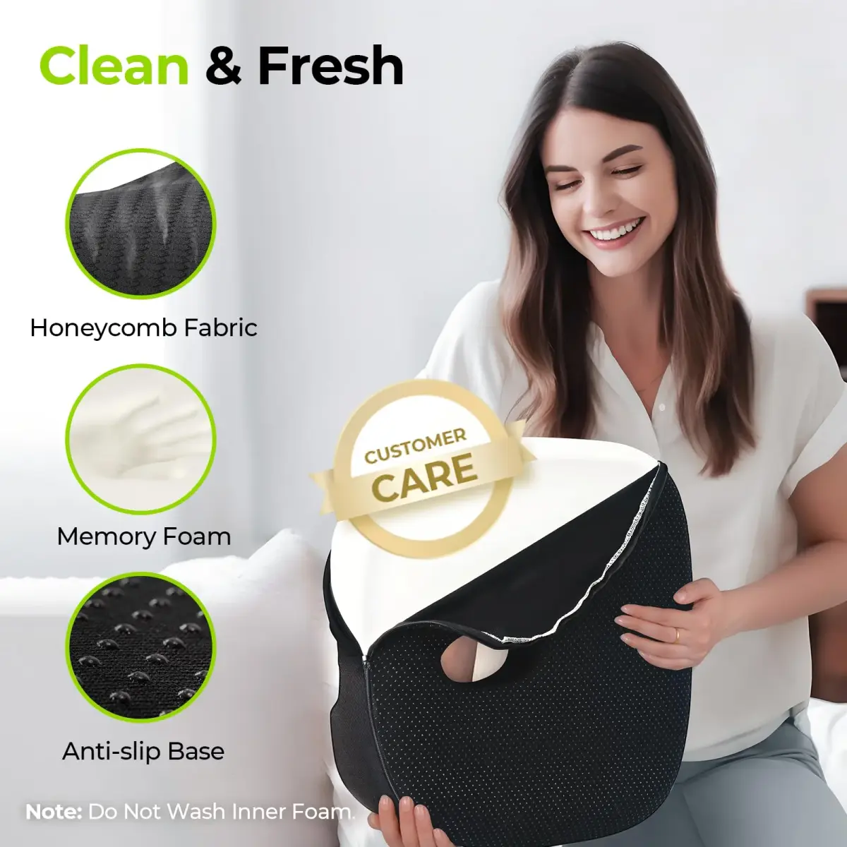 AUVON Donut Seat Cushion for Tailbone Pain 43.7cm (17.2"L x 16.2"W x 3.1"H) | Orthopedic Pain Relief for Hemorrhoids, Sciatica, Postpartum - view 7