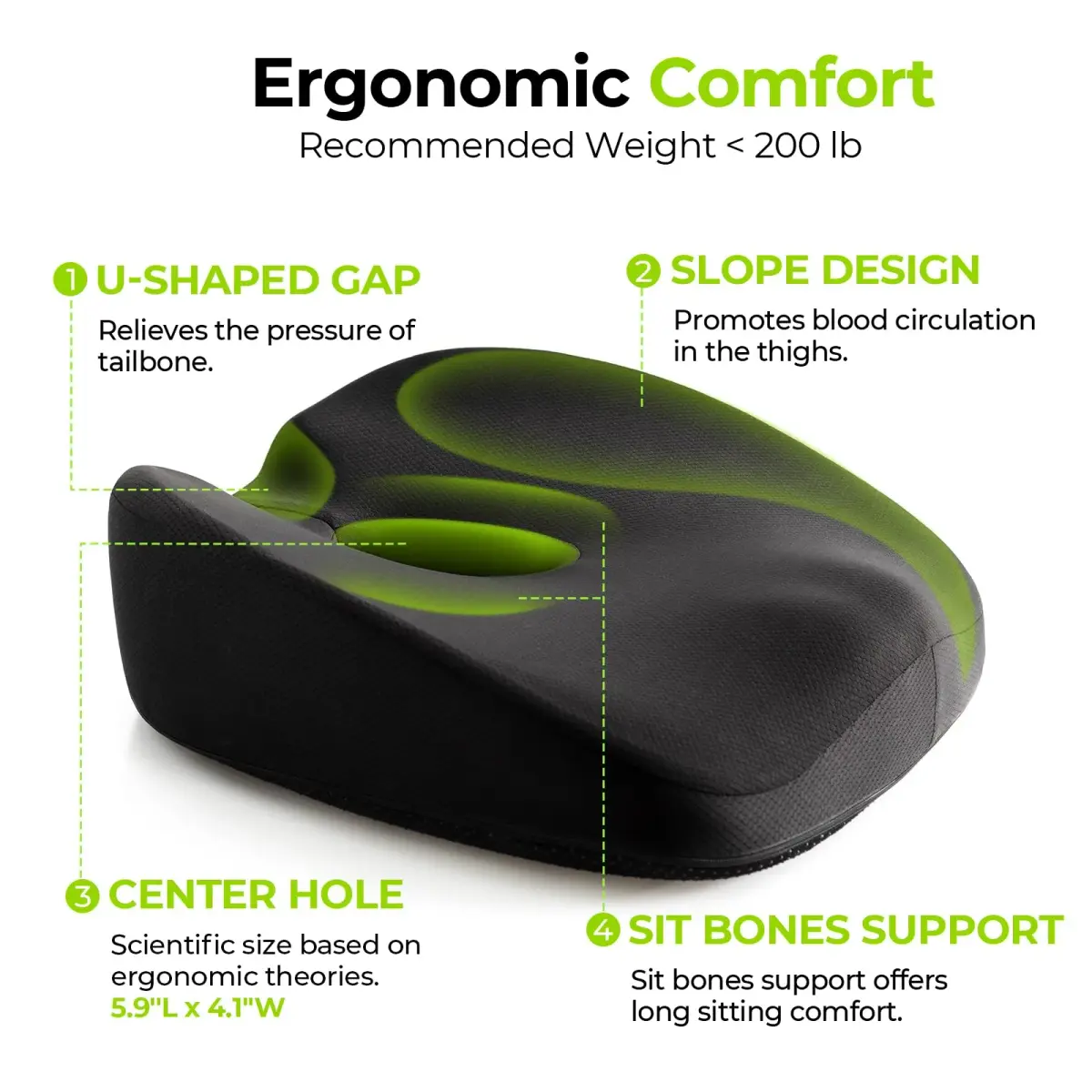 AUVON Donut Seat Cushion for Tailbone Pain 43.7cm (17.2"L x 16.2"W x 3.1"H) | Orthopedic Pain Relief for Hemorrhoids, Sciatica, Postpartum - view 3
