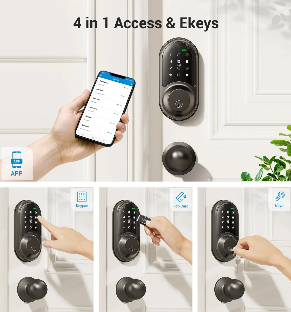 Veise RZ06C Smart Lock Electronic Deadbolt 2 Knobs Handle Set, Matte Black | Keyless Entry & App Control - view 2