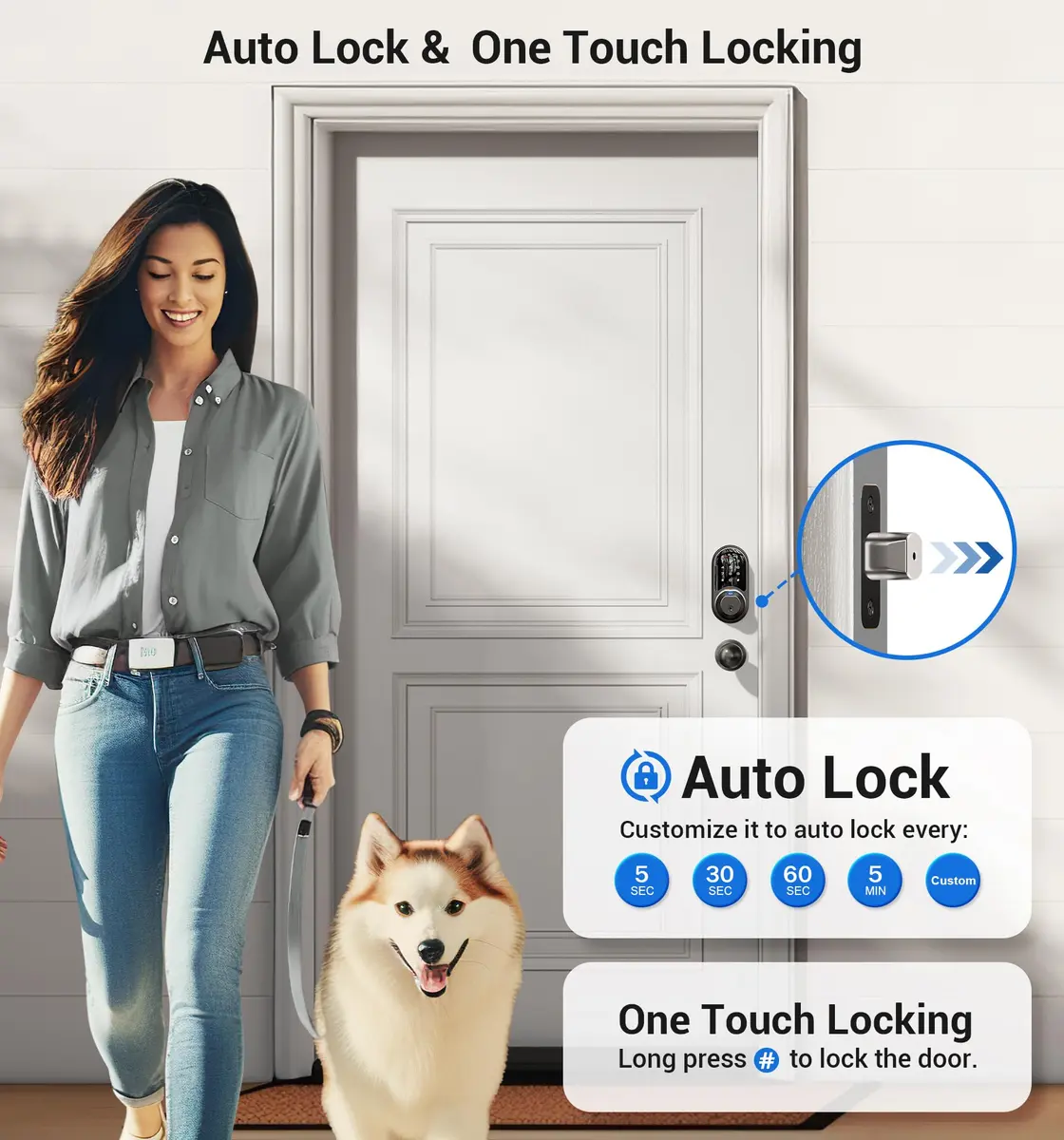 Veise RZ07C Fingerprint Smart Lock Deadbolt 2 Knobs Set, Matte Black | Keyless Biometric Home Security - view 3