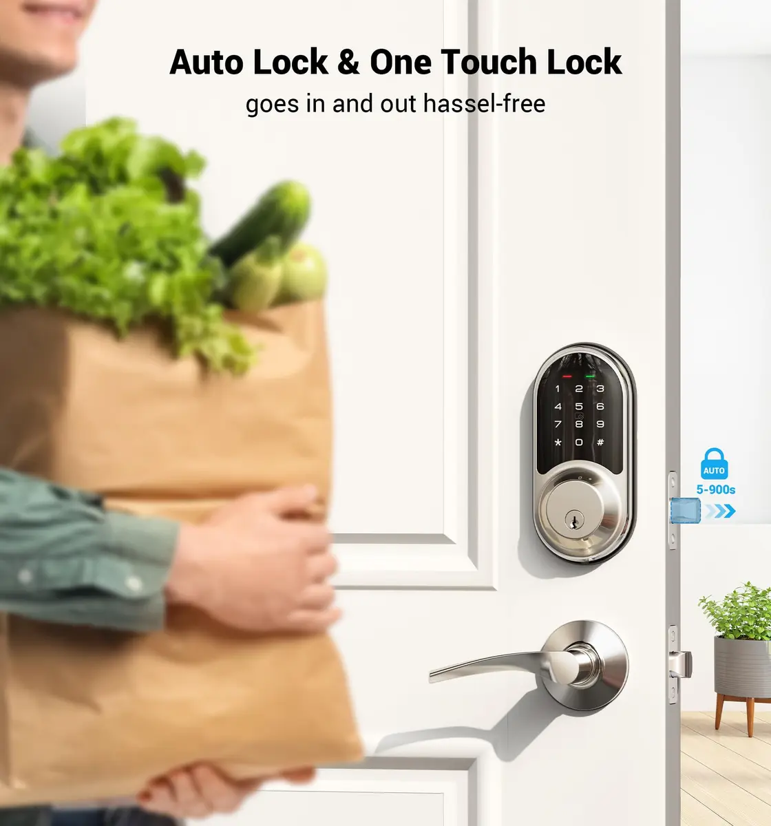 Veise RZ06B Smart Lock with Lever Handle Set, Satin Nickel, 1.99 kg (4.39 lb) | App Control & eKeys for Secure Entry - view 3