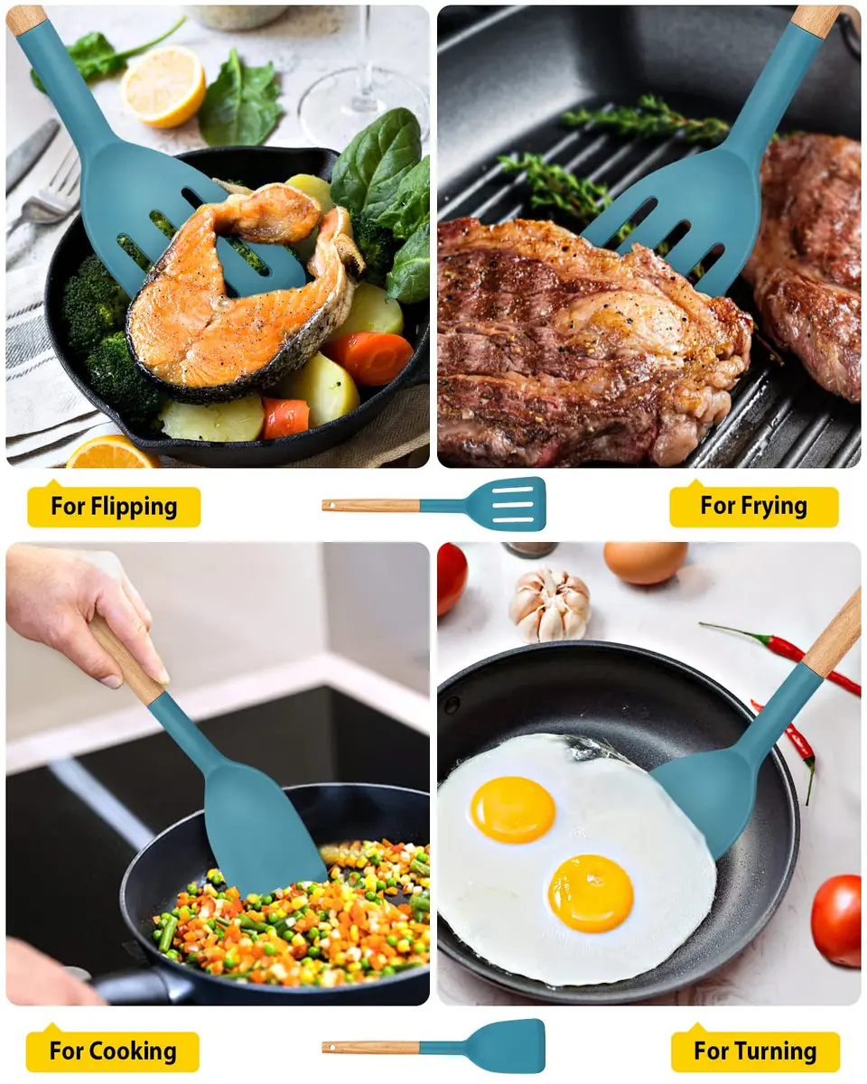 BUNDLEPRO Silicone Spatula Set | BPA-Free, Heat-Resistant 446℉, 2 Pack, Blue - view 4