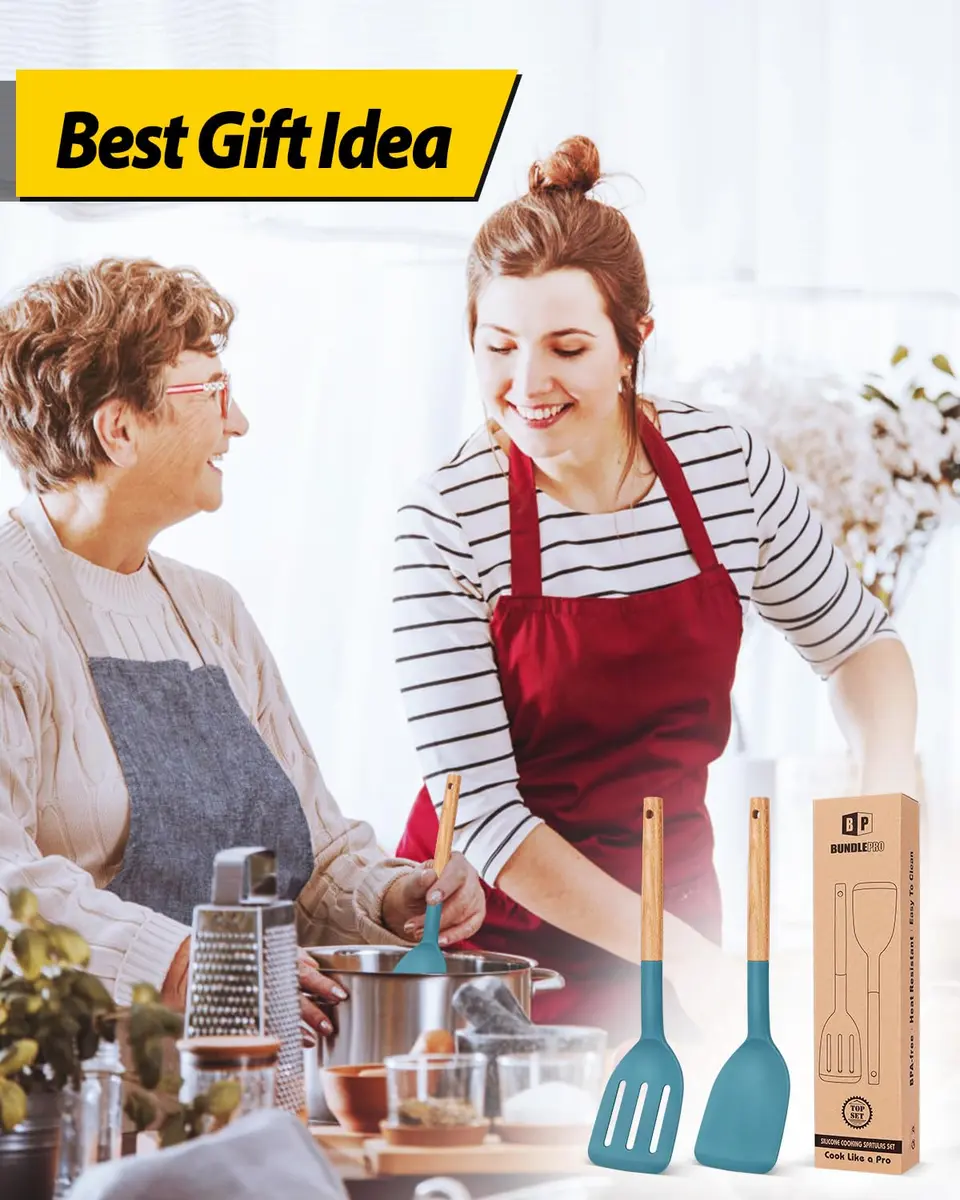 BUNDLEPRO Silicone Spatula Set | BPA-Free, Heat-Resistant 446℉, 2 Pack, Blue - view 7