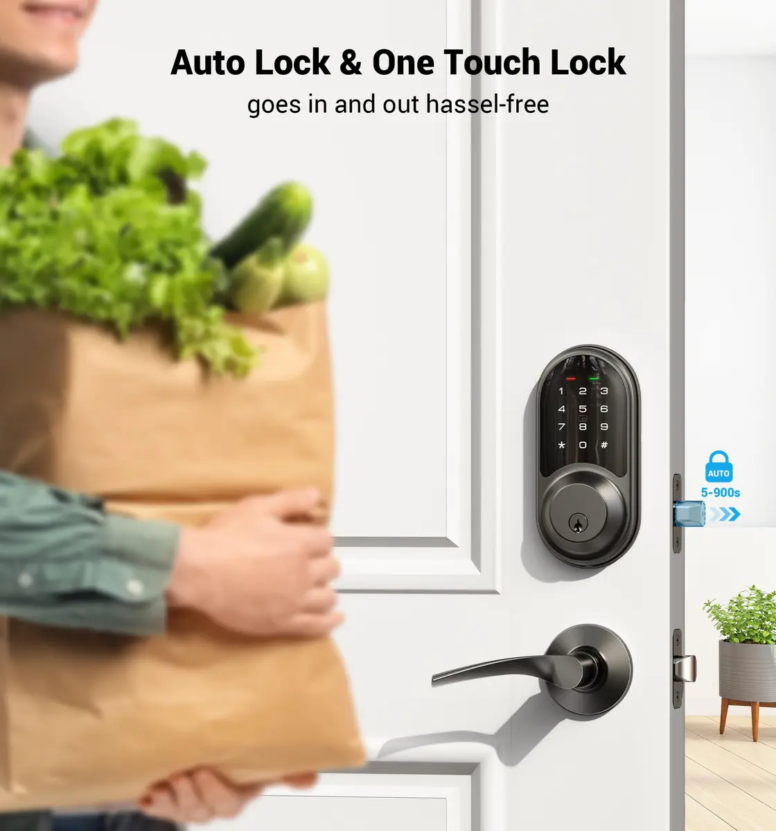 Veise RZ06B Smart Lock with Lever Handle Set, Matte Black | App Control & eKeys, 250+ Passwords, Auto-Lock, BHMA Certified - view 3