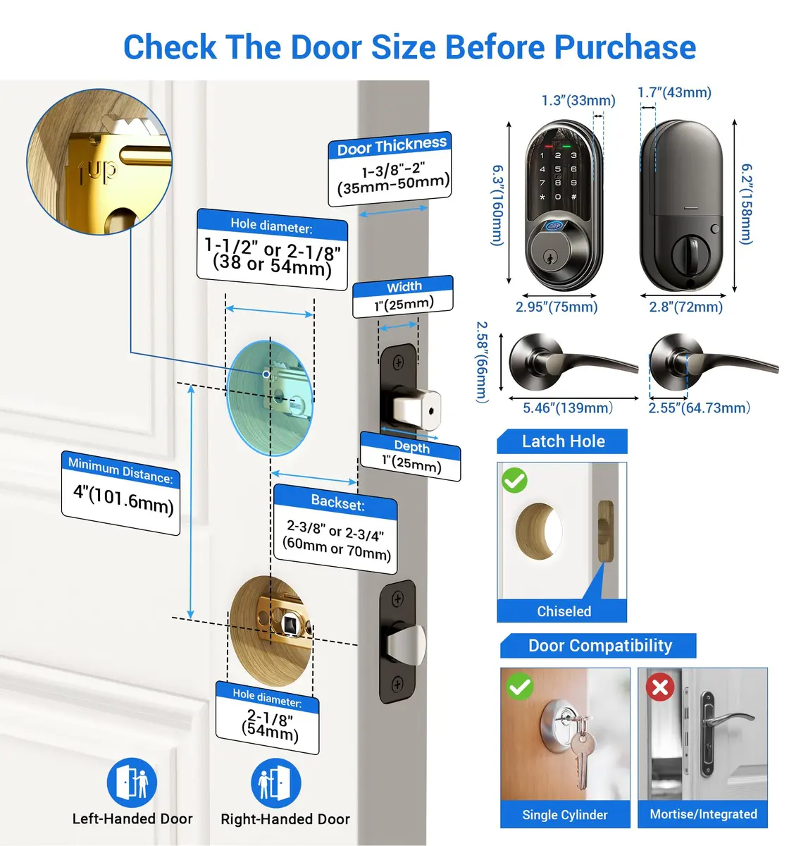 Veise RZ07B Fingerprint Smart Lock with 2 Lever Handle Set, Matte Black | Keyless Entry & App Control - view 5