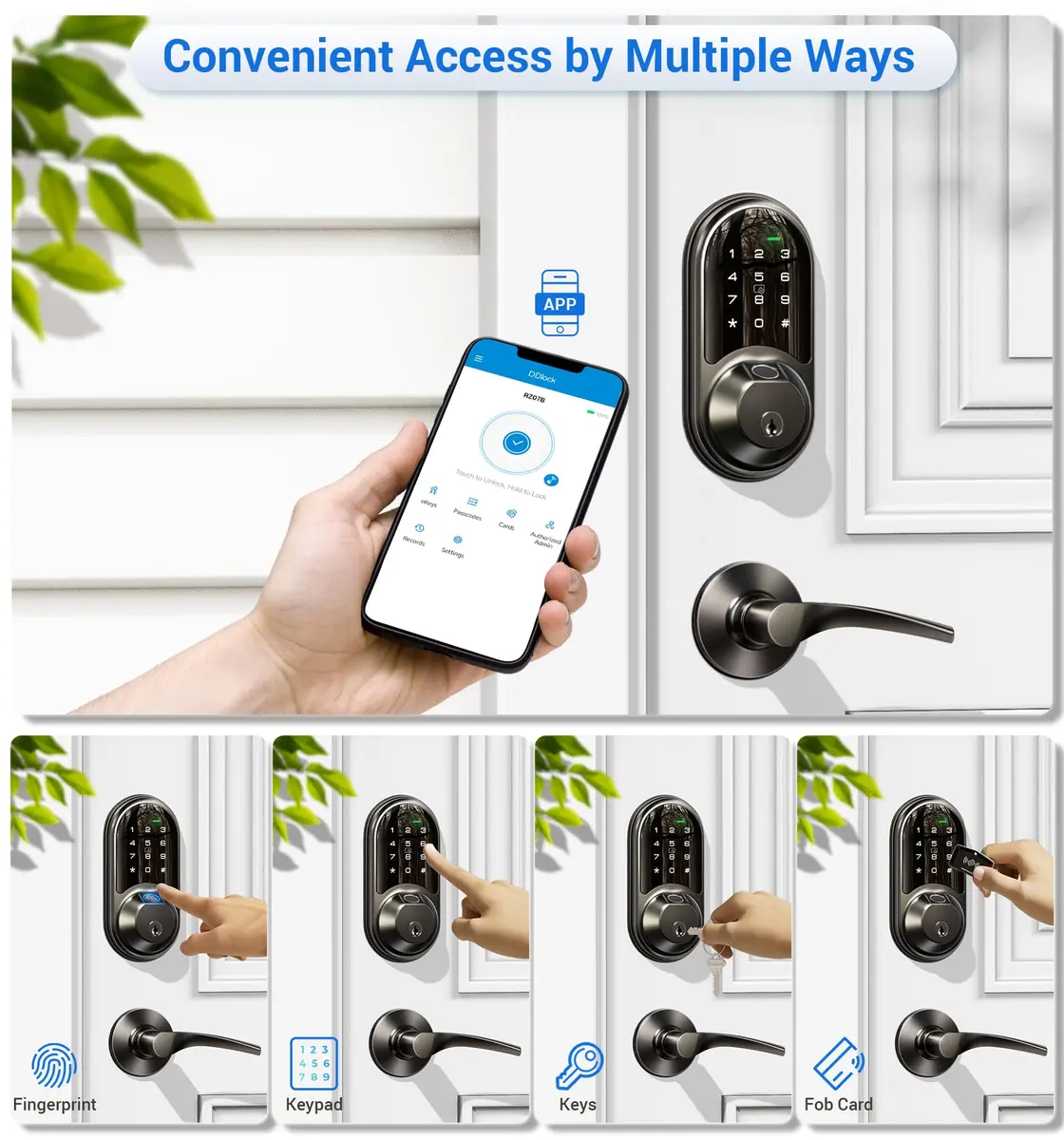 Veise RZ07B Fingerprint Smart Lock with 2 Lever Handle Set, Matte Black | Keyless Entry & App Control - view 2