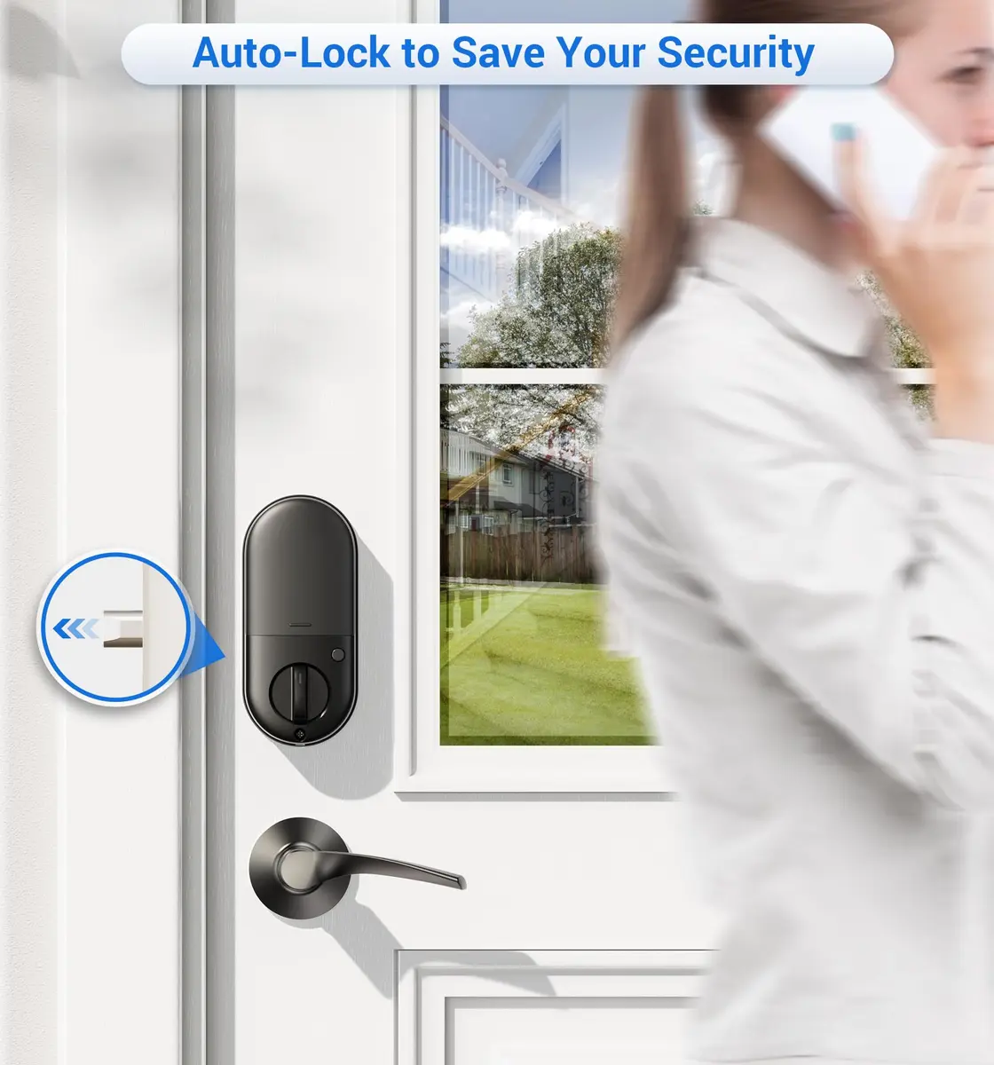 Veise RZ07B Fingerprint Smart Lock with 2 Lever Handle Set, Matte Black | Keyless Entry & App Control - view 3