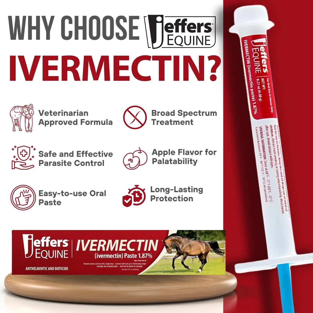 Jeffers Ivermectin Gel Dewormer for Horses 12 Pack | Apple Flavored Parasite Control - view 2