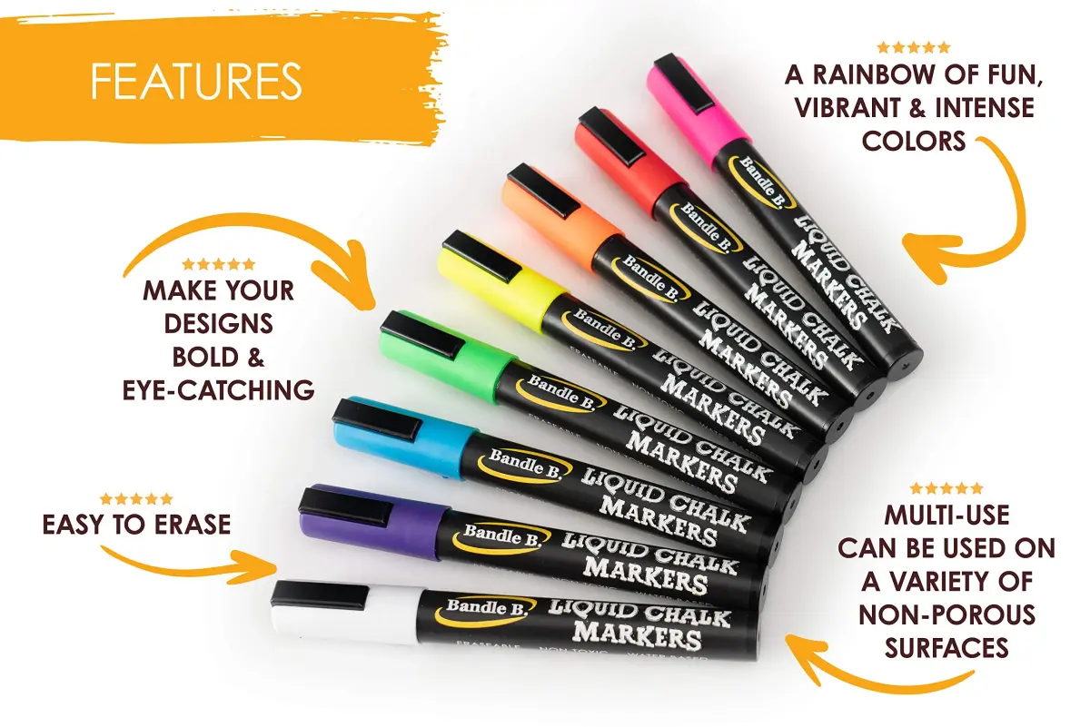 Bandle B. Vintage Pastel Chalk Markers - 8 Count (6mm Tip) | Non-Toxic & Erasable for Glass & Chalkboards - view 7