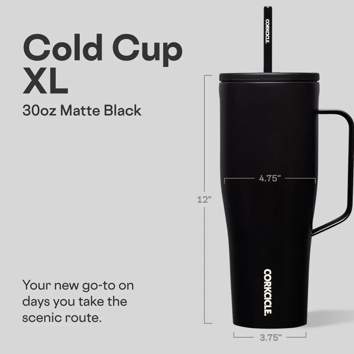 Corkcicle Cold Cup XL Handle Tumbler 30 oz Black | Triple-Insulated Stainless Steel - view 2