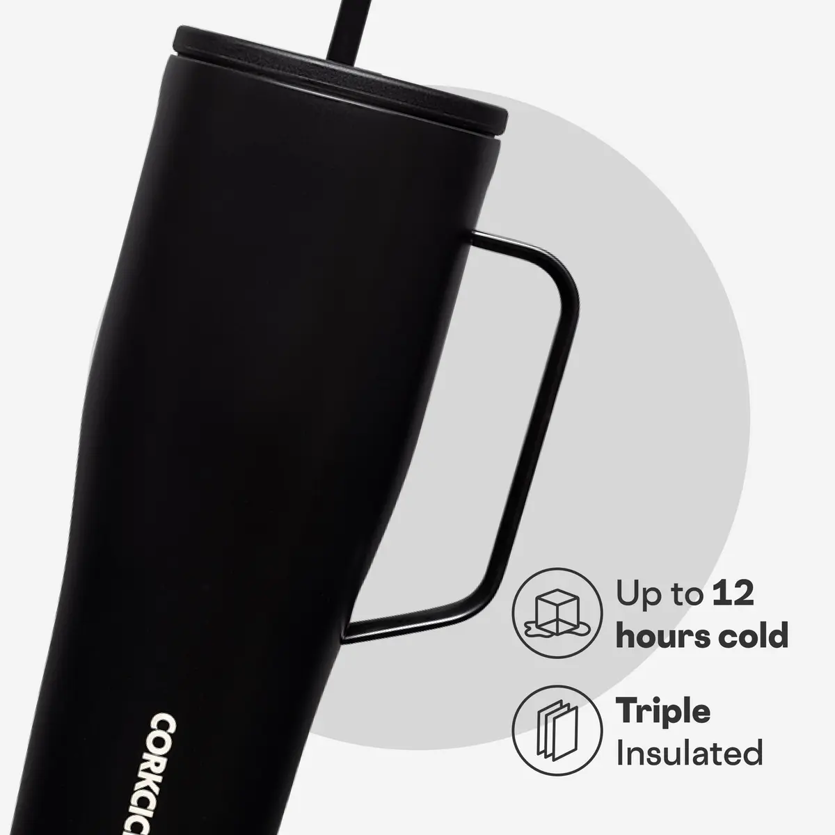 Corkcicle Cold Cup XL Handle Tumbler 30 oz Black | Triple-Insulated Stainless Steel - view 3
