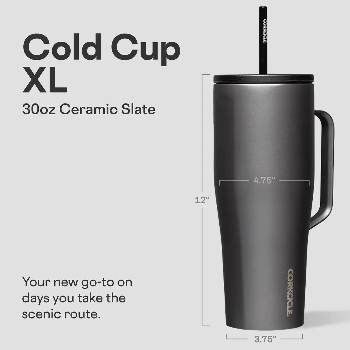 Corkcicle Cold Cup XL Handle Tumbler 30 oz Ceramic Slate | Triple-Insulated, BPA-Free, Fits Car Cupholders - view 2
