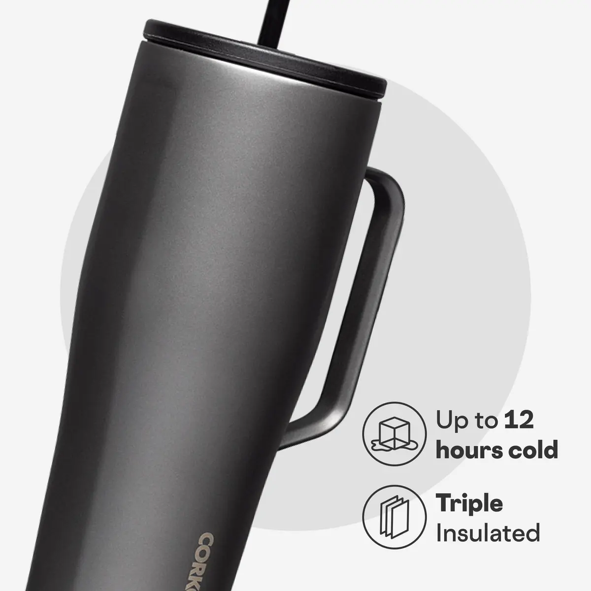 Corkcicle Cold Cup XL Handle Tumbler 30 oz Ceramic Slate | Triple-Insulated, BPA-Free, Fits Car Cupholders - view 3