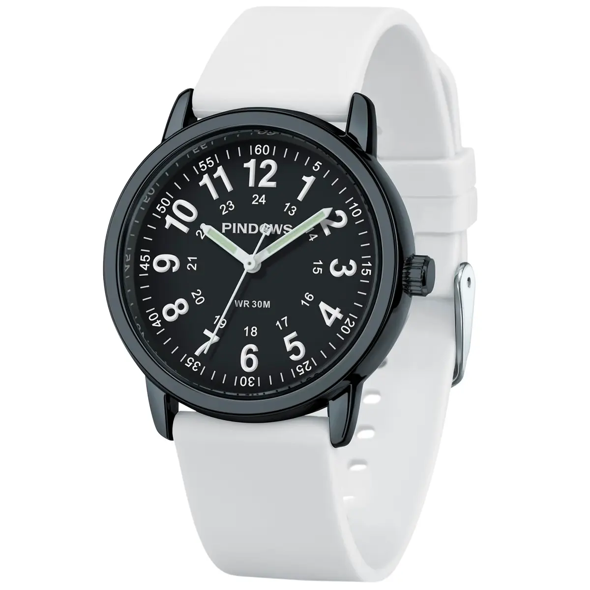 PINDOWS Women's Nurse Watch 34mm Green Silicone Band | Luminous Dial, 12/24 Hr Display - main product image