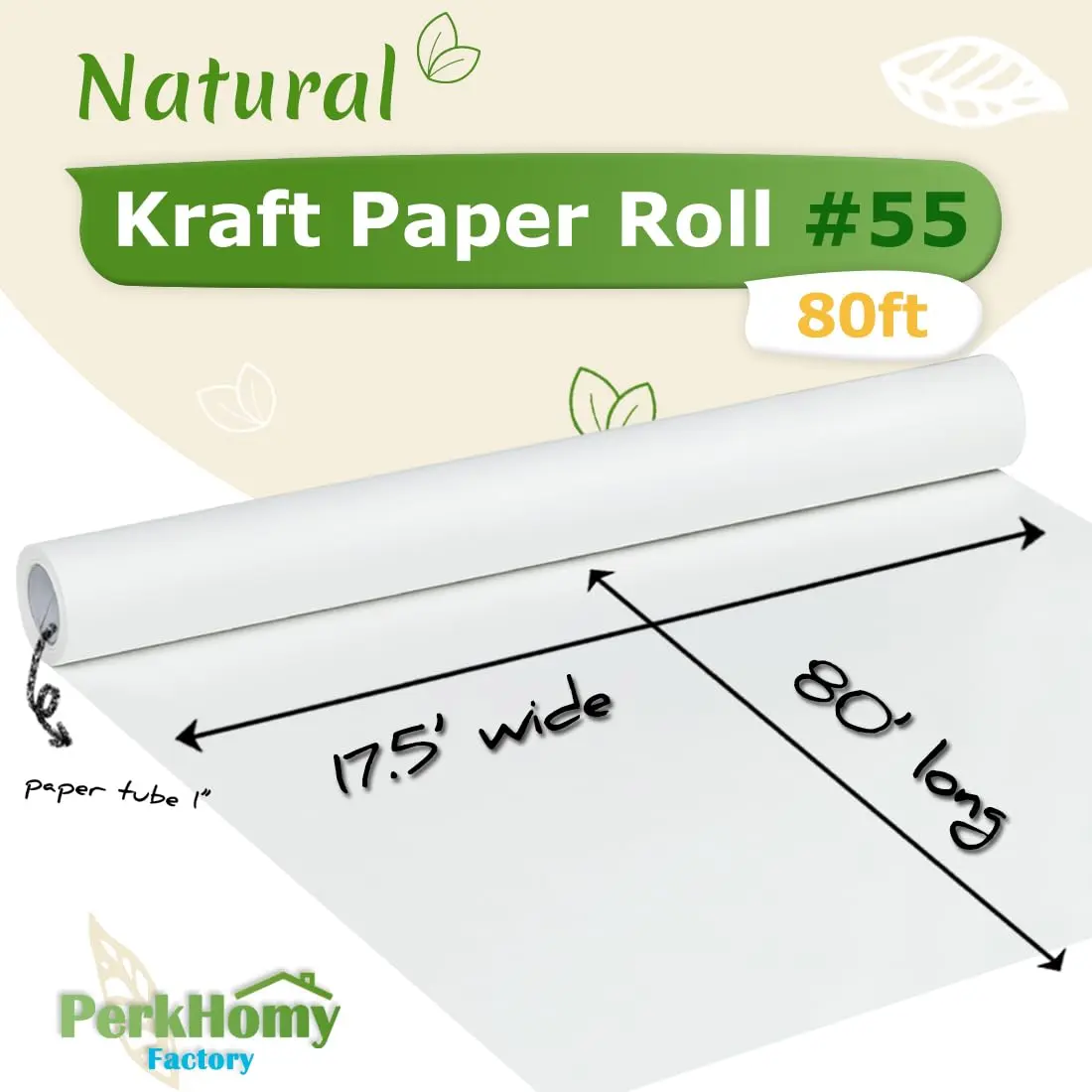 PH PERKHOMY White Kraft Paper Roll 17.5" x 80' | Versatile Gift & Craft Paper - view 2